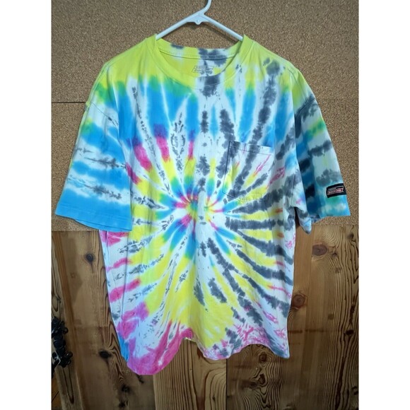 Dickies Shirt Adult XL Blue Tie Dye Pocket Short Sleeve Crew Neck Work - Picture 7 of 7